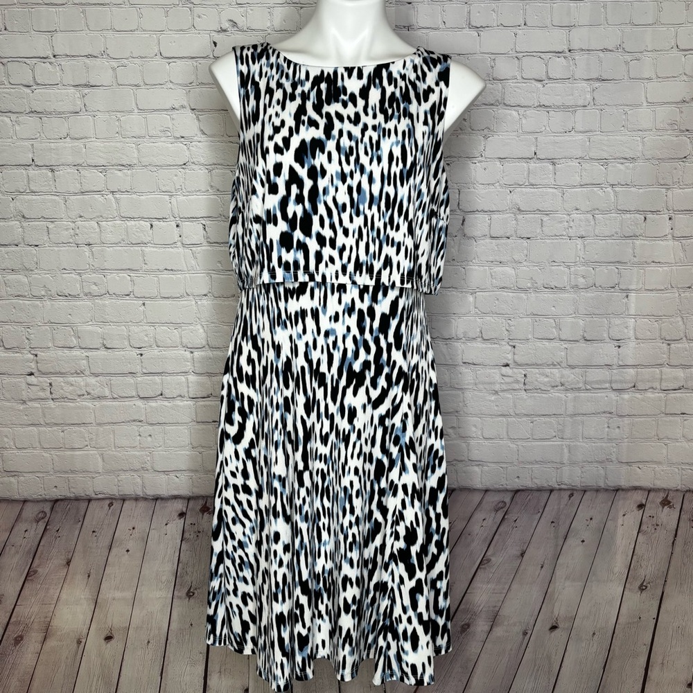 Alfani Black, Blue and White Animal Print Dress Size 12